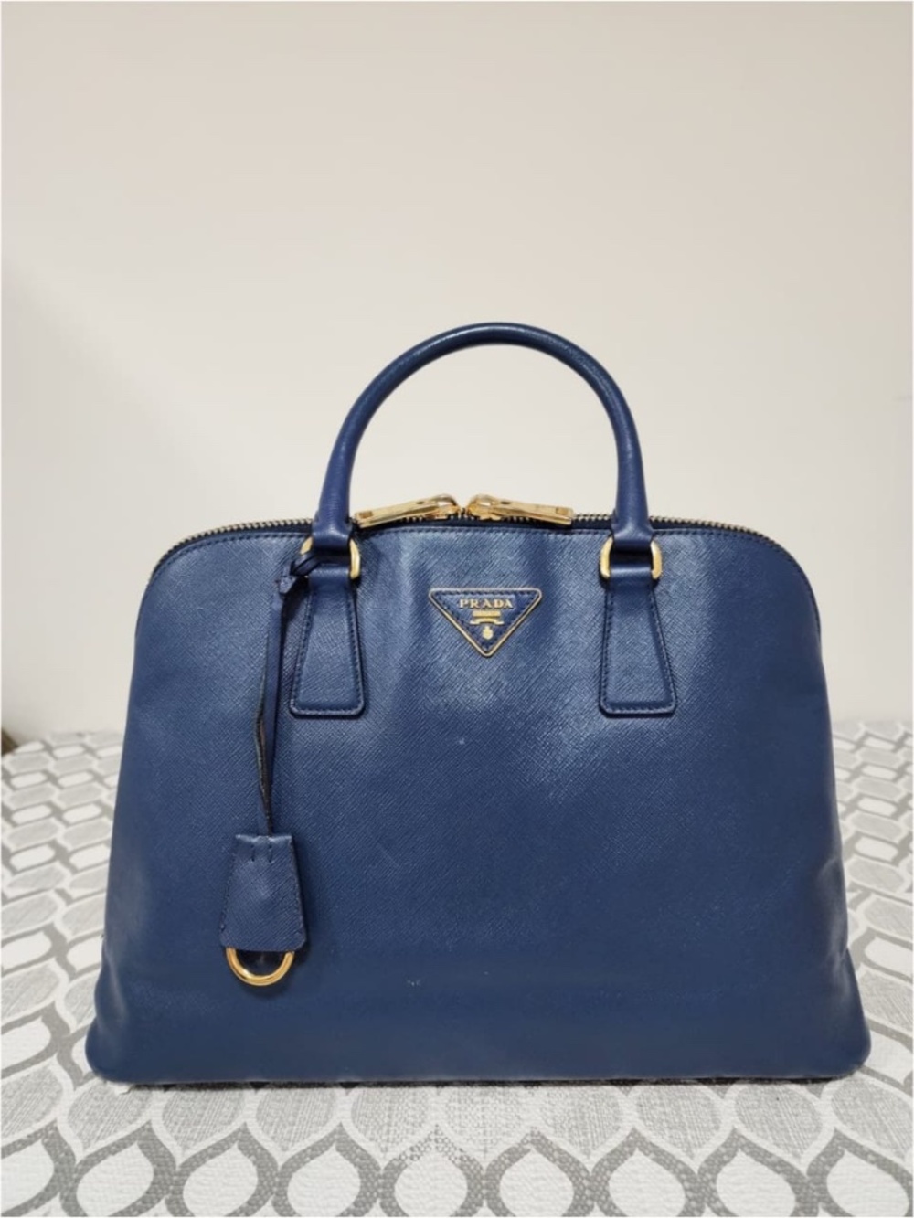Authentic Prada Signature Promenade Large Shoulder Bag Royal Blue